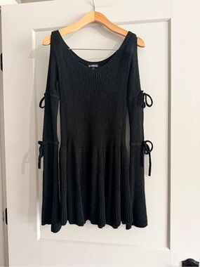 Express Black Knit Tie-Sleeve Swing Dress